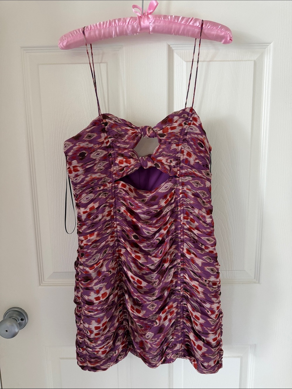 Zara Purple Patterned Ruched Mini Dress